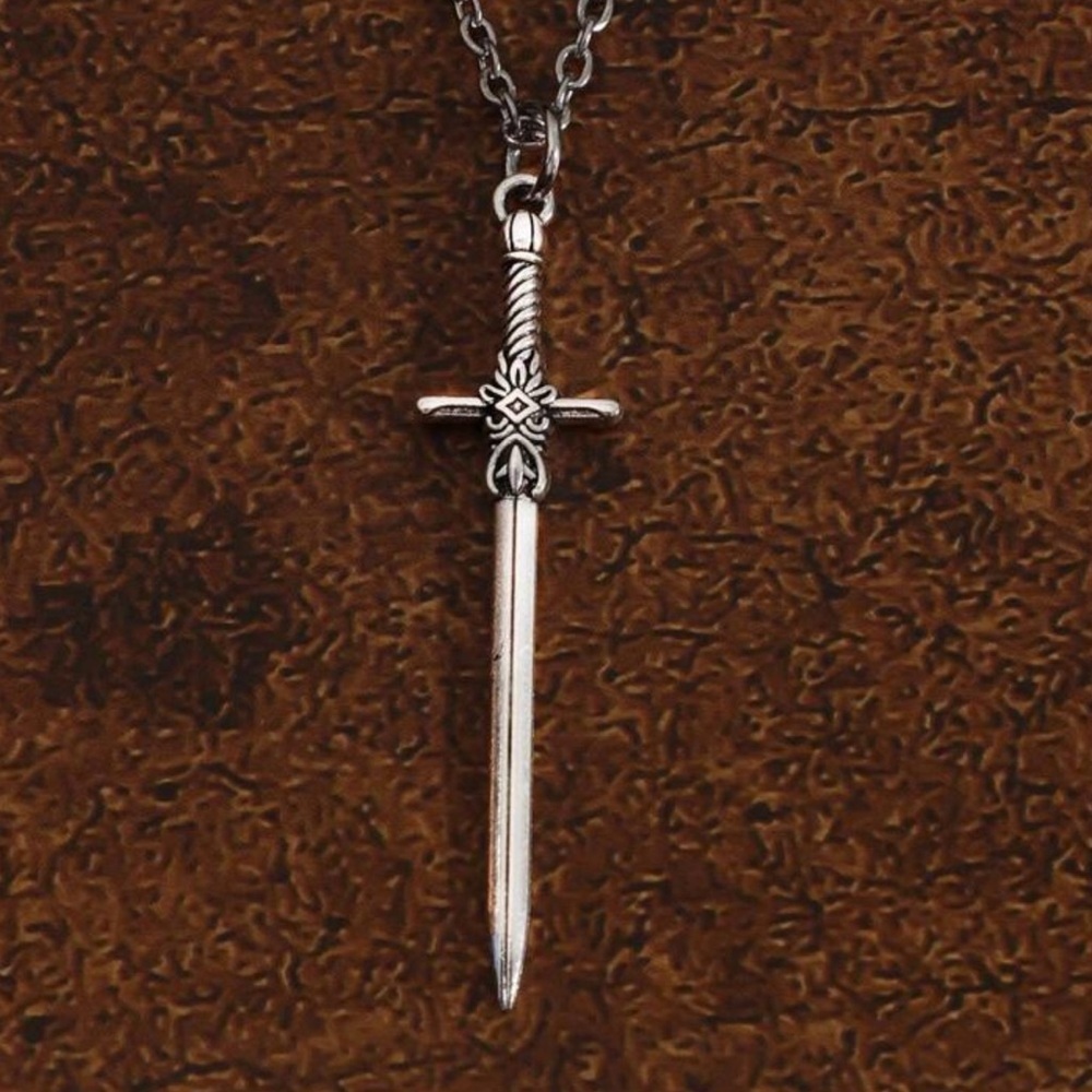 Gothic Vintage Inspired Sword Necklace Silver Tone - Picture 2 of 4
